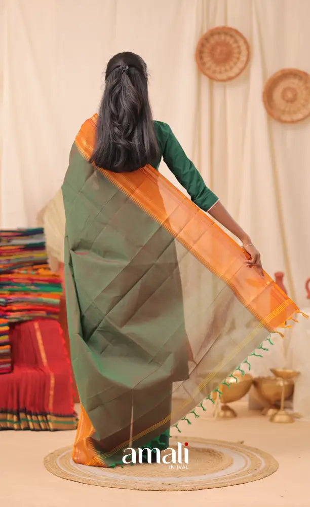 Two-Tone Green With Mustard Orange Chettinad Cotton Dupatta salwar
