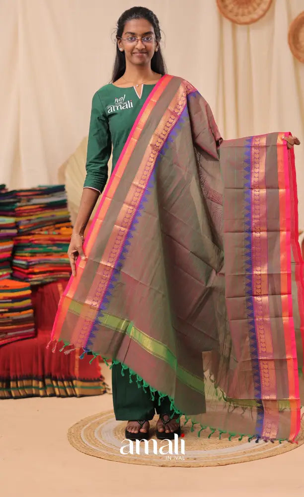 Two-Tone Grey With Pink Chettinad Cotton Dupatta salwar