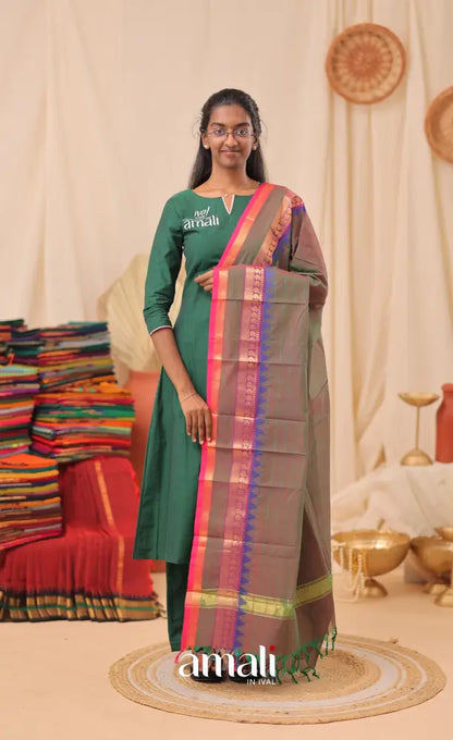 Two-Tone Grey With Pink Chettinad Cotton Dupatta salwar