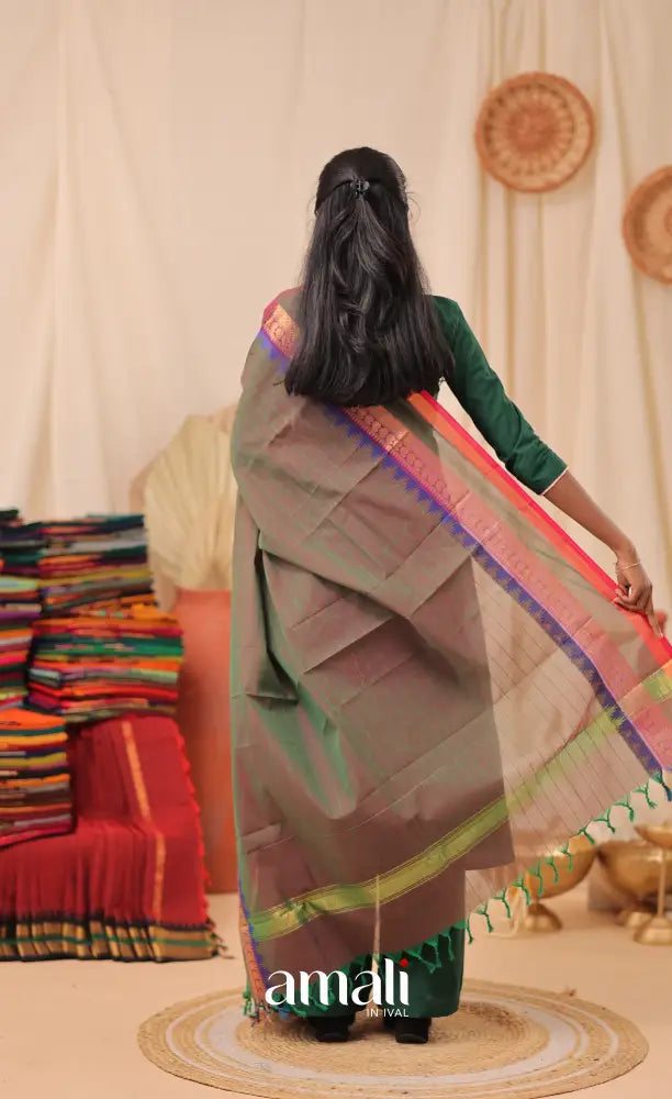 Two-Tone Grey With Pink Chettinad Cotton Dupatta salwar