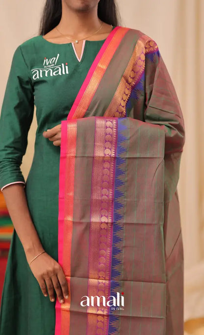 Two-Tone Grey With Pink Chettinad Cotton Dupatta salwar