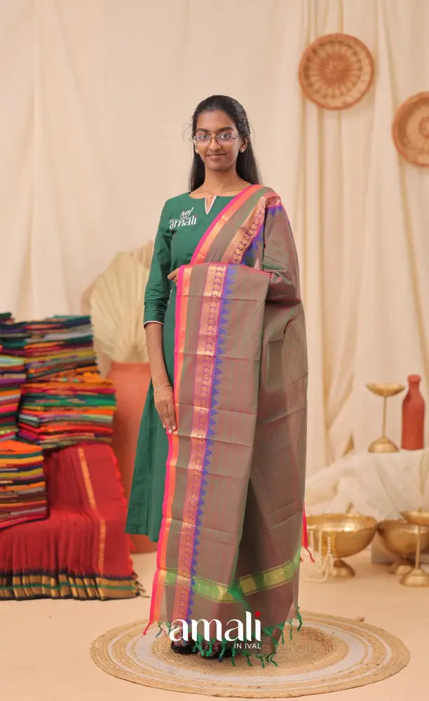 Two-Tone Grey With Pink Chettinad Cotton Dupatta salwar