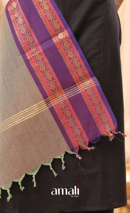 Two-Tone Grey With Purple Chettinad Cotton Dupatta salwar