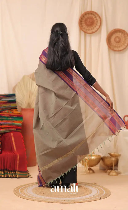 Two-Tone Grey With Purple Chettinad Cotton Dupatta salwar