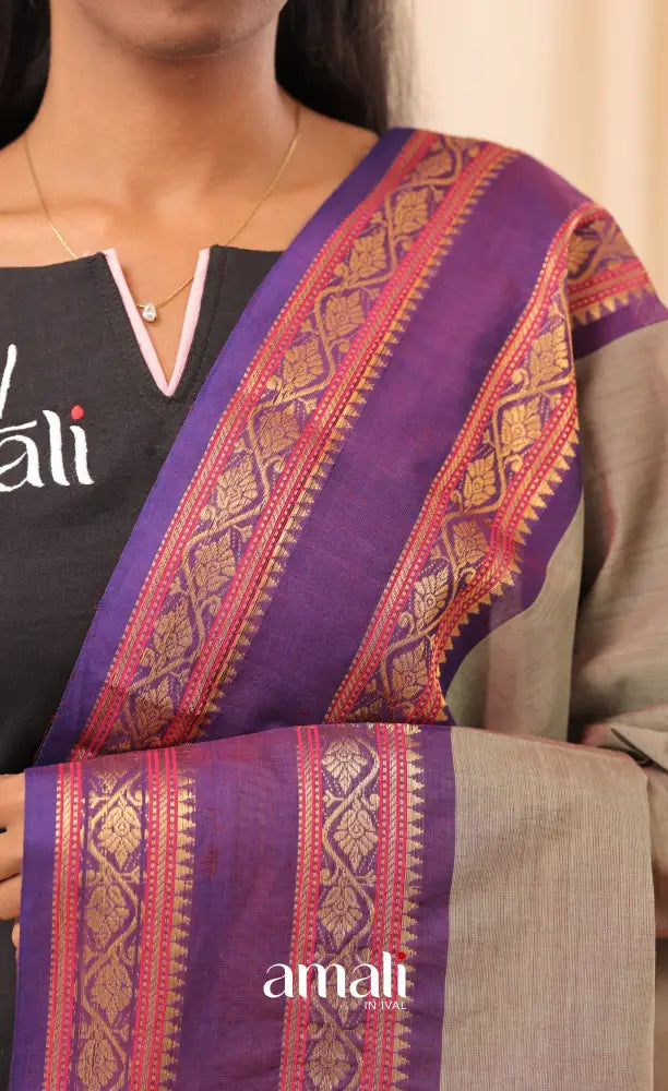 Two-Tone Grey With Purple Chettinad Cotton Dupatta salwar