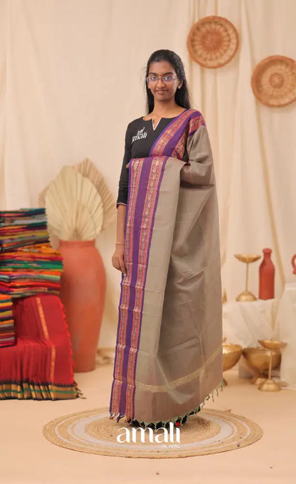 Two-Tone Grey With Purple Chettinad Cotton Dupatta salwar