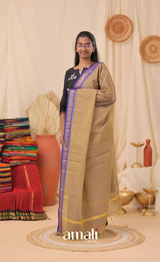 Two-Tone Henna Green With Dark Blue Chettinad Cotton Dupatta salwar