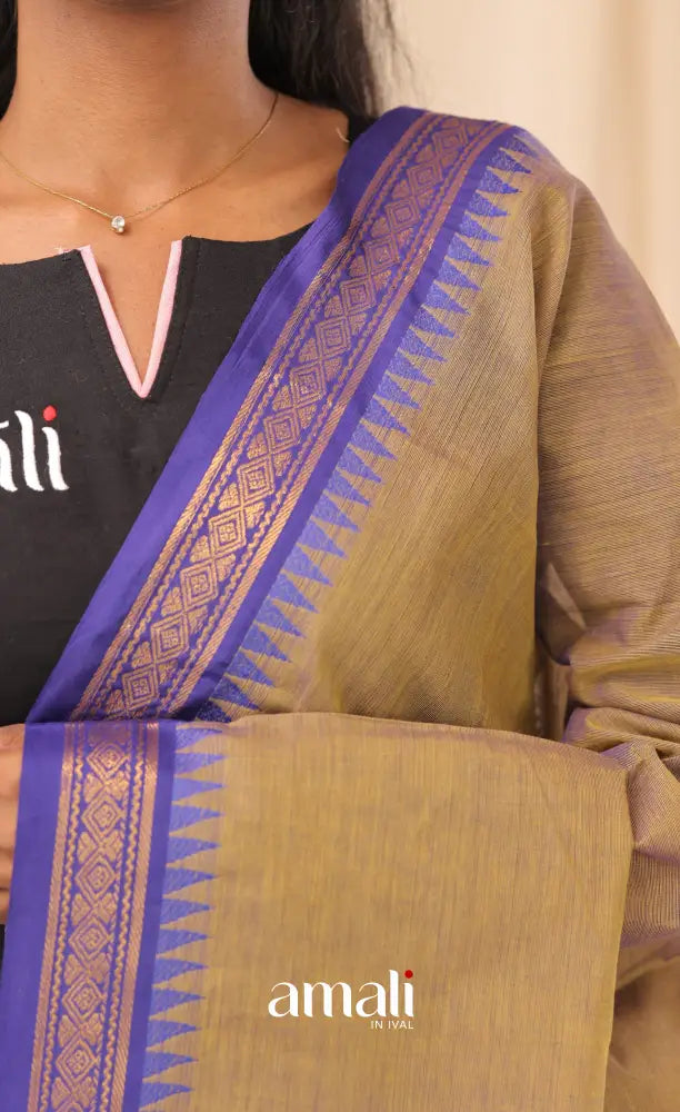 Two-Tone Henna Green With Dark Blue Chettinad Cotton Dupatta salwar