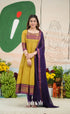 Two-tone Henna yellow and Dark Purple Chettinad Cotton Anarkali - Anarkalis