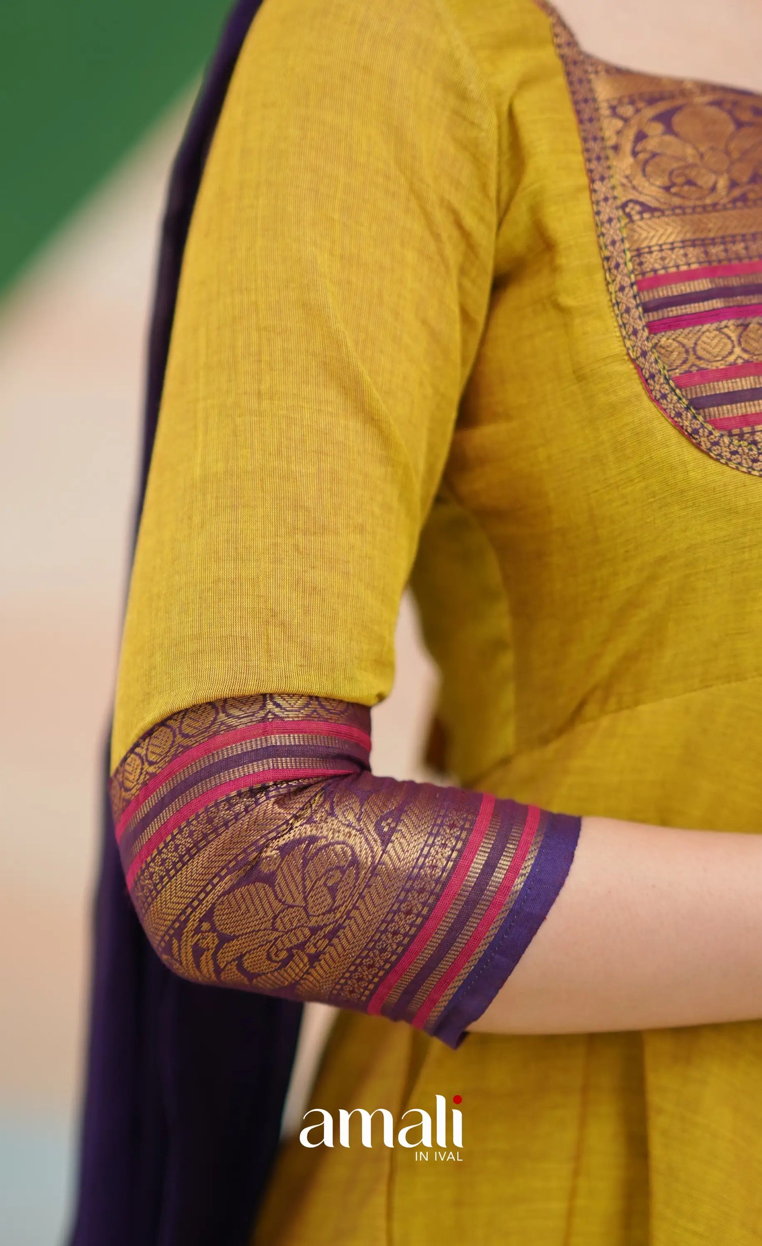 Two-tone Henna yellow and Dark Purple Chettinad Cotton Anarkali - Anarkalis