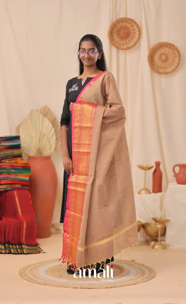 Two-Tone Light Brown With Pink Chettinad Cotton Dupatta salwar