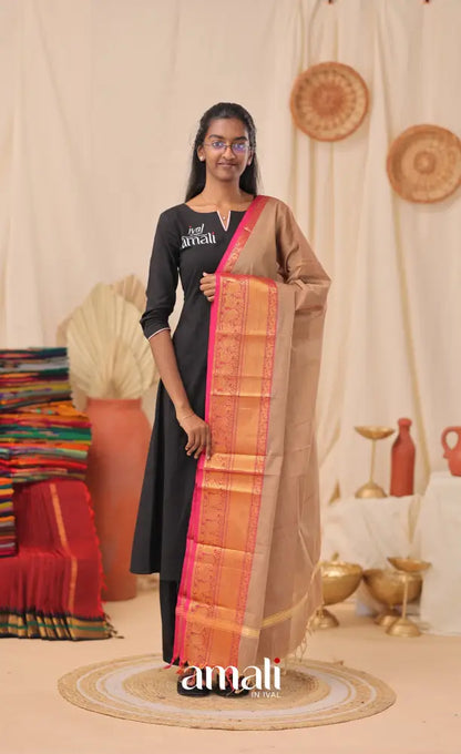 Two-Tone Light Brown With Pink Chettinad Cotton Dupatta salwar