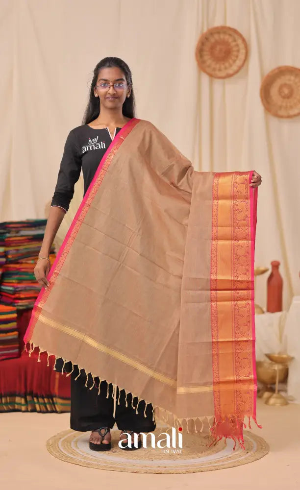 Two-Tone Light Brown With Pink Chettinad Cotton Dupatta salwar
