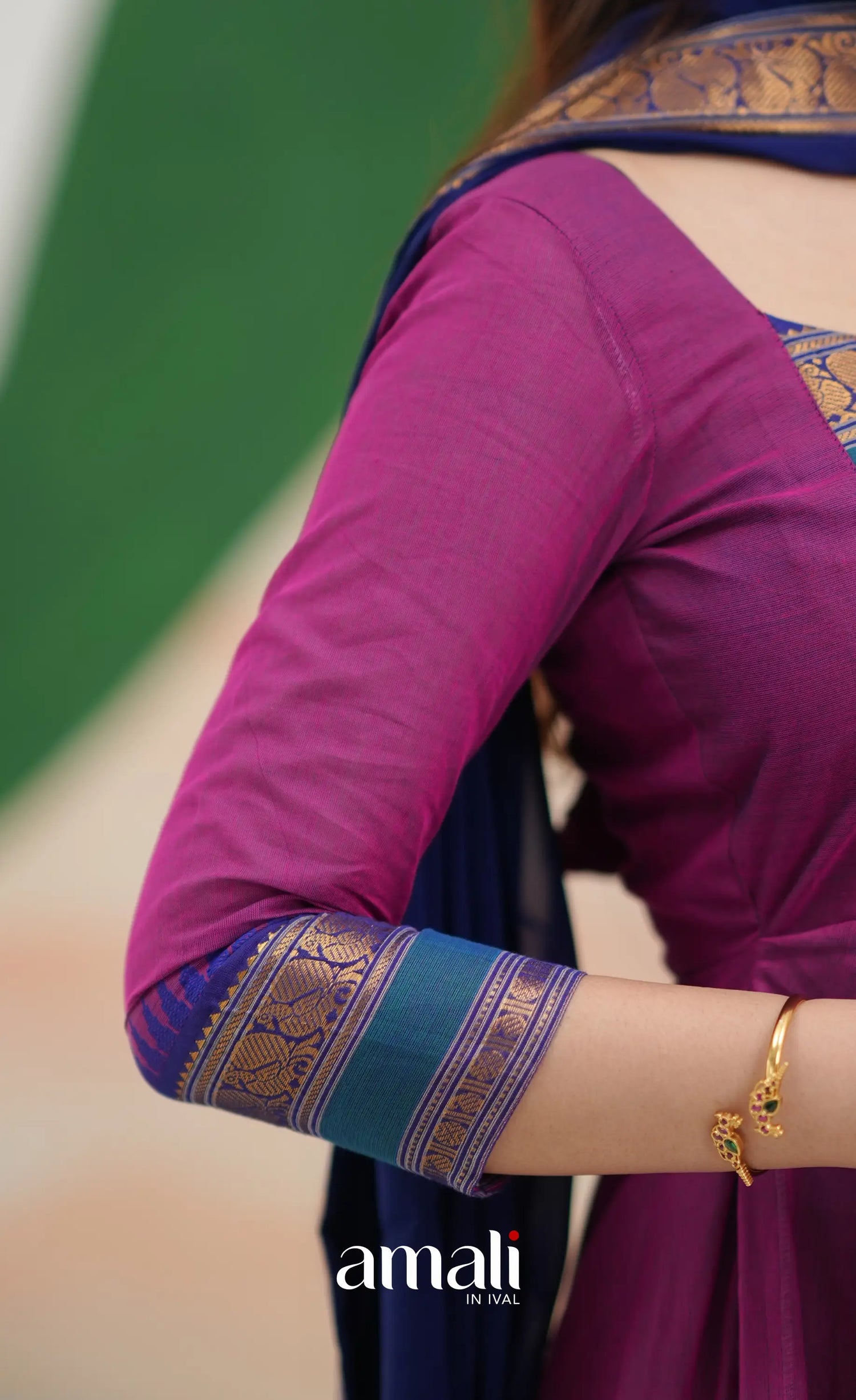 Two-tone Magenta and Royal blue Chettinad Cotton Anarkali - Anarkalis