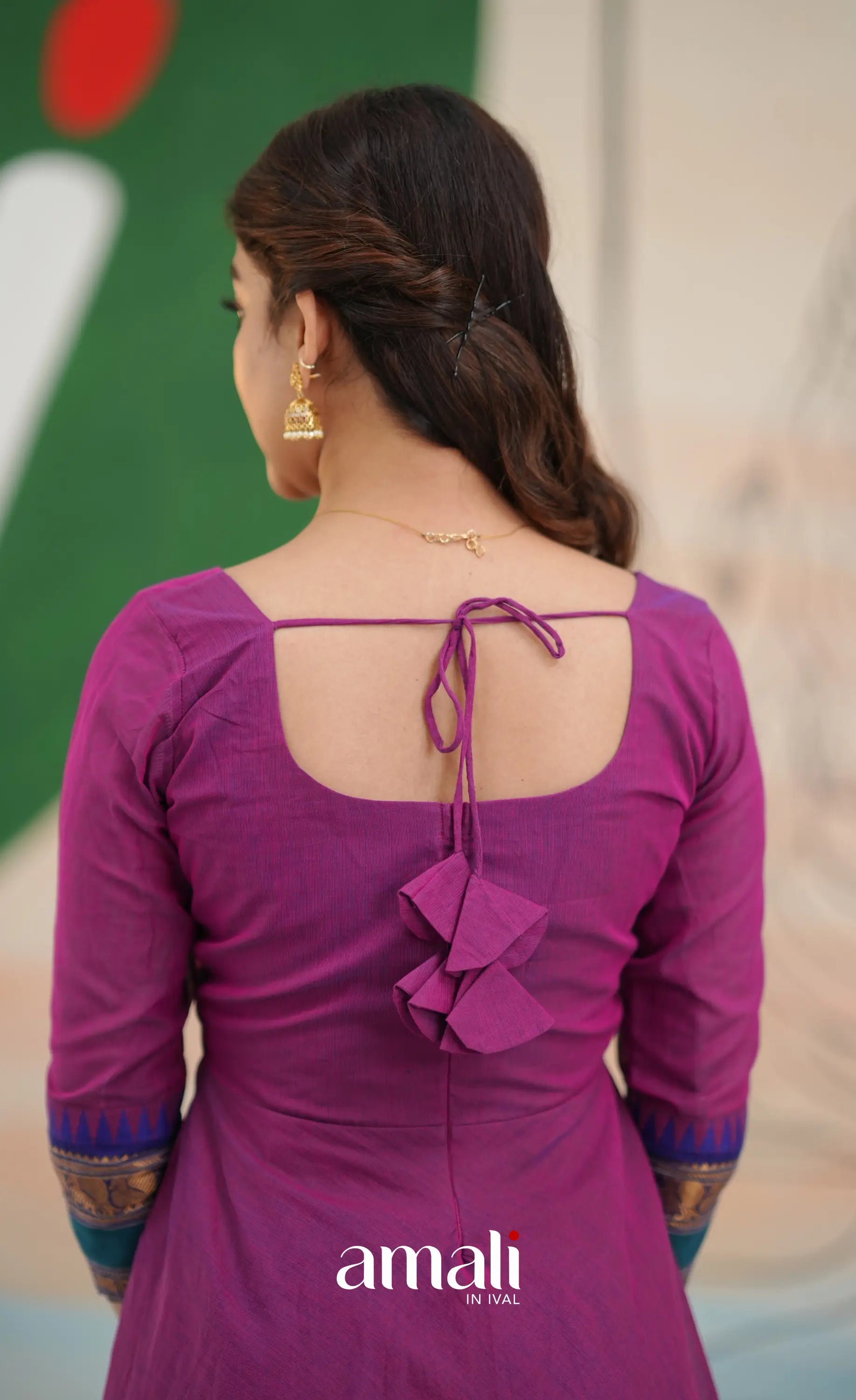 Two-tone Magenta and Royal blue Chettinad Cotton Anarkali - Anarkalis