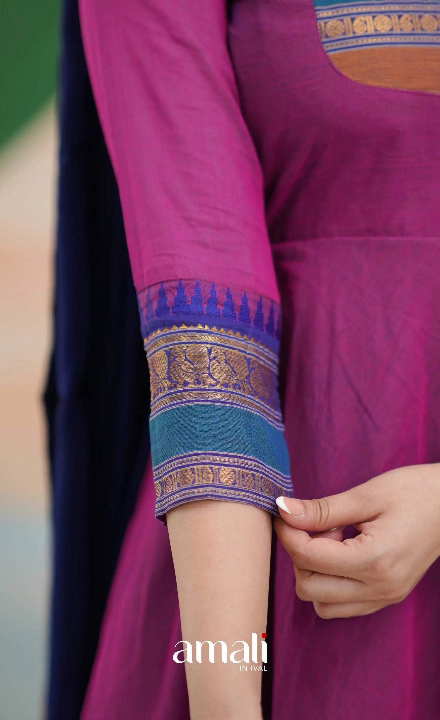 Two-tone Magenta and Royal blue Chettinad Cotton Anarkali - Anarkalis