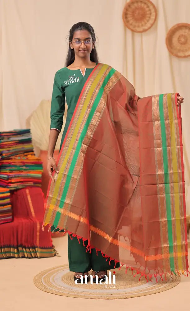Two-Tone Maroon With Multicolours Chettinad Cotton Dupatta salwar