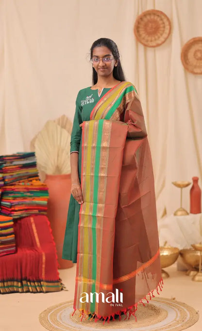 Two-Tone Maroon With Multicolours Chettinad Cotton Dupatta salwar