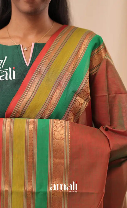 Two-Tone Maroon With Multicolours Chettinad Cotton Dupatta salwar