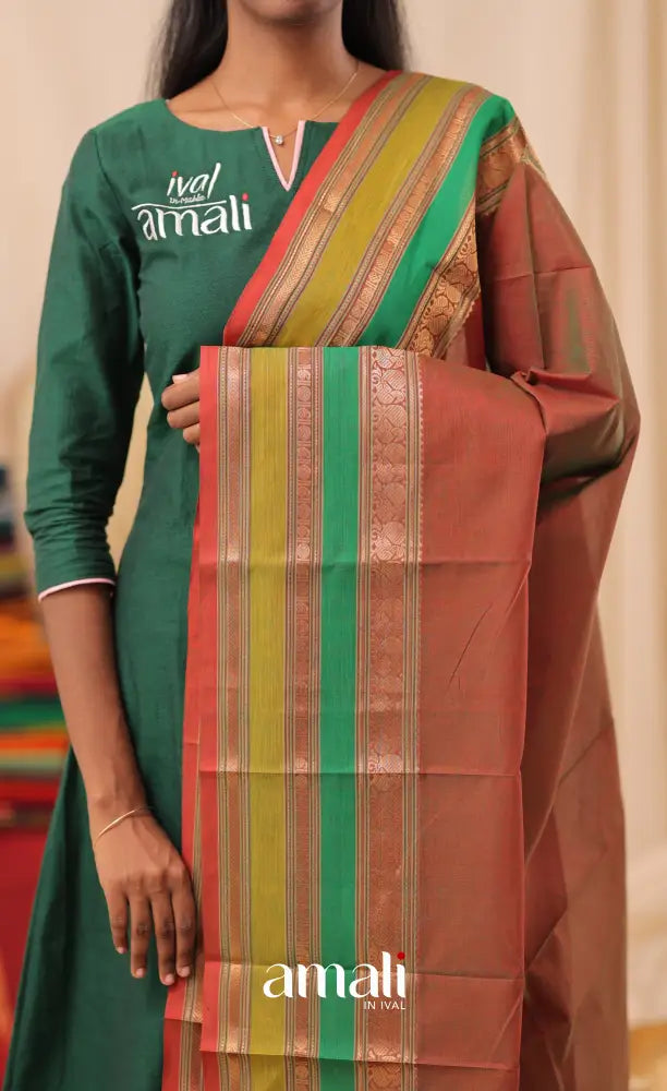 Two-Tone Maroon With Multicolours Chettinad Cotton Dupatta salwar