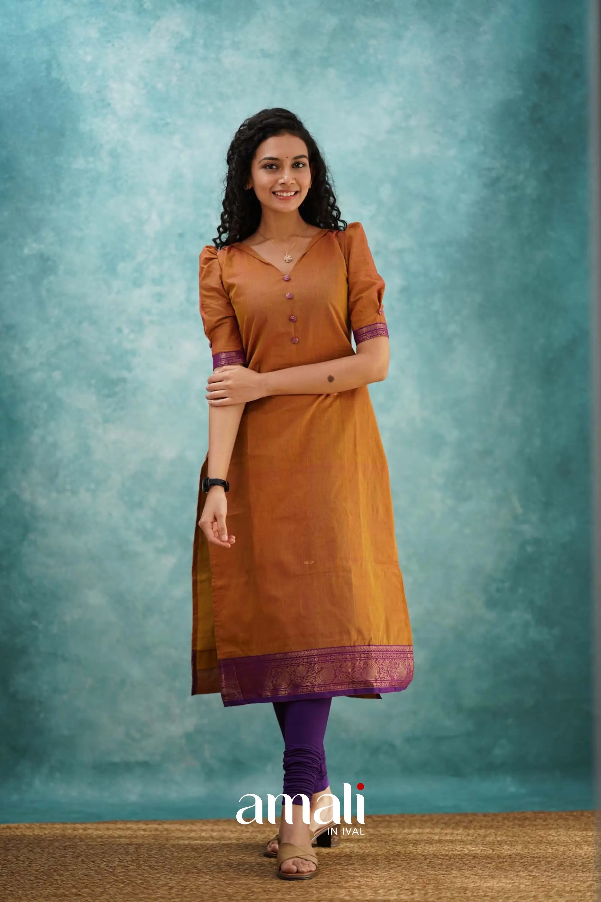 Two Tone Orange Cotton Kurti Kurti