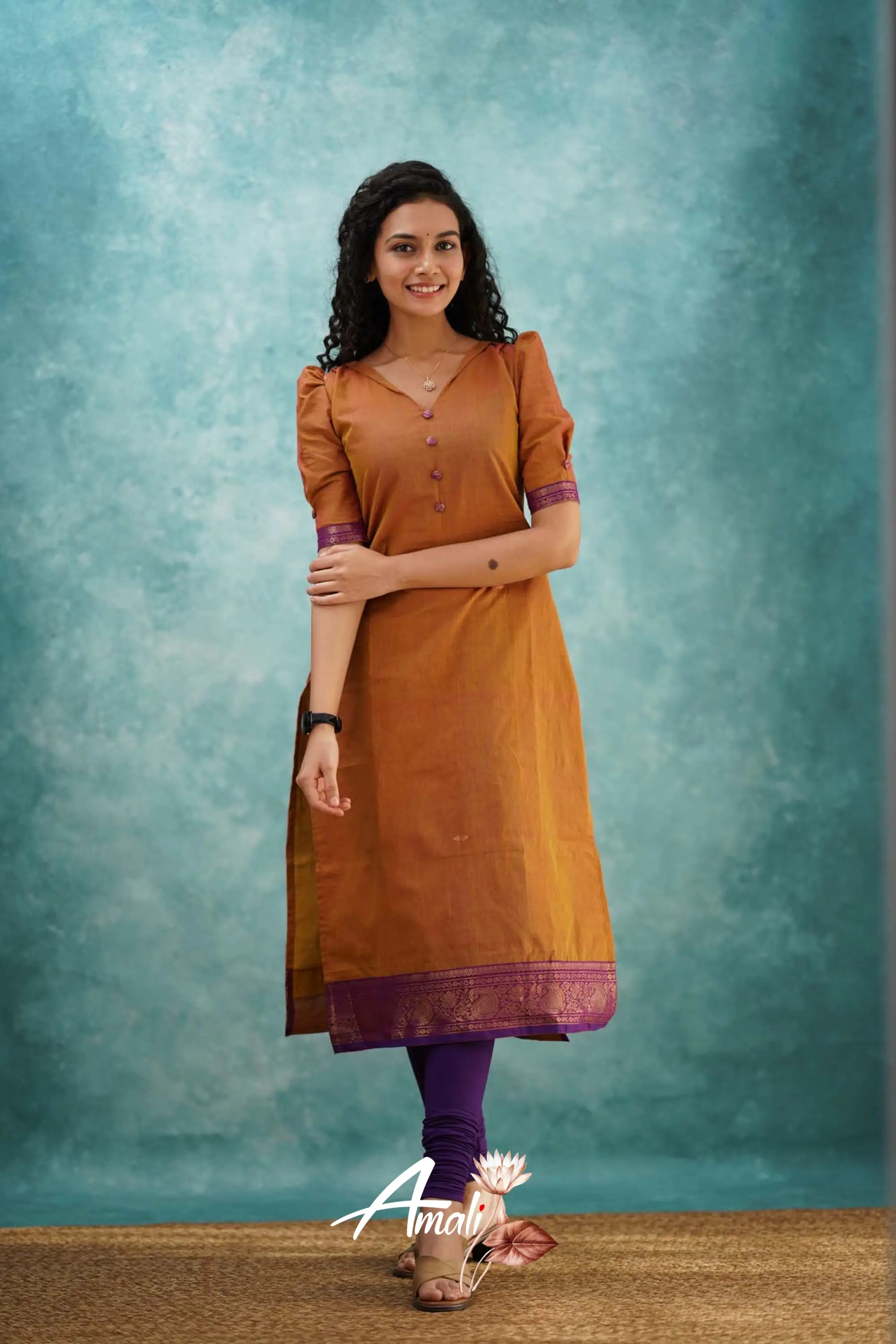 Two Tone Orange Cotton Kurti Kurti