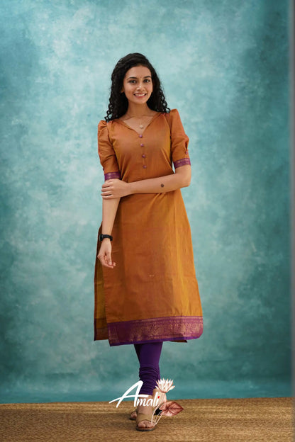 Two Tone Orange Cotton Kurti Kurti