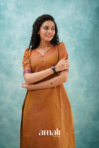Two Tone Orange Cotton Kurti Kurti