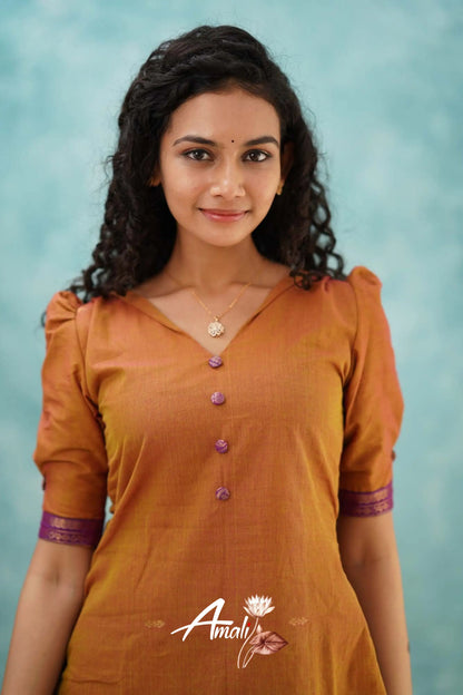 Two Tone Orange Cotton Kurti Kurti