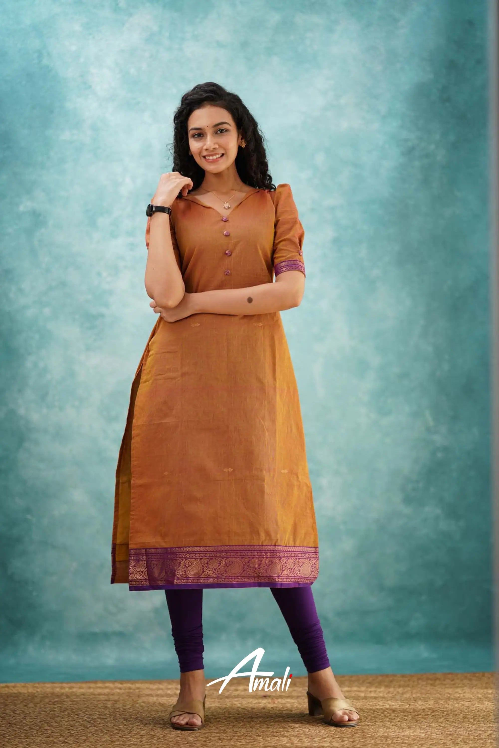 Two Tone Orange Cotton Kurti Kurti