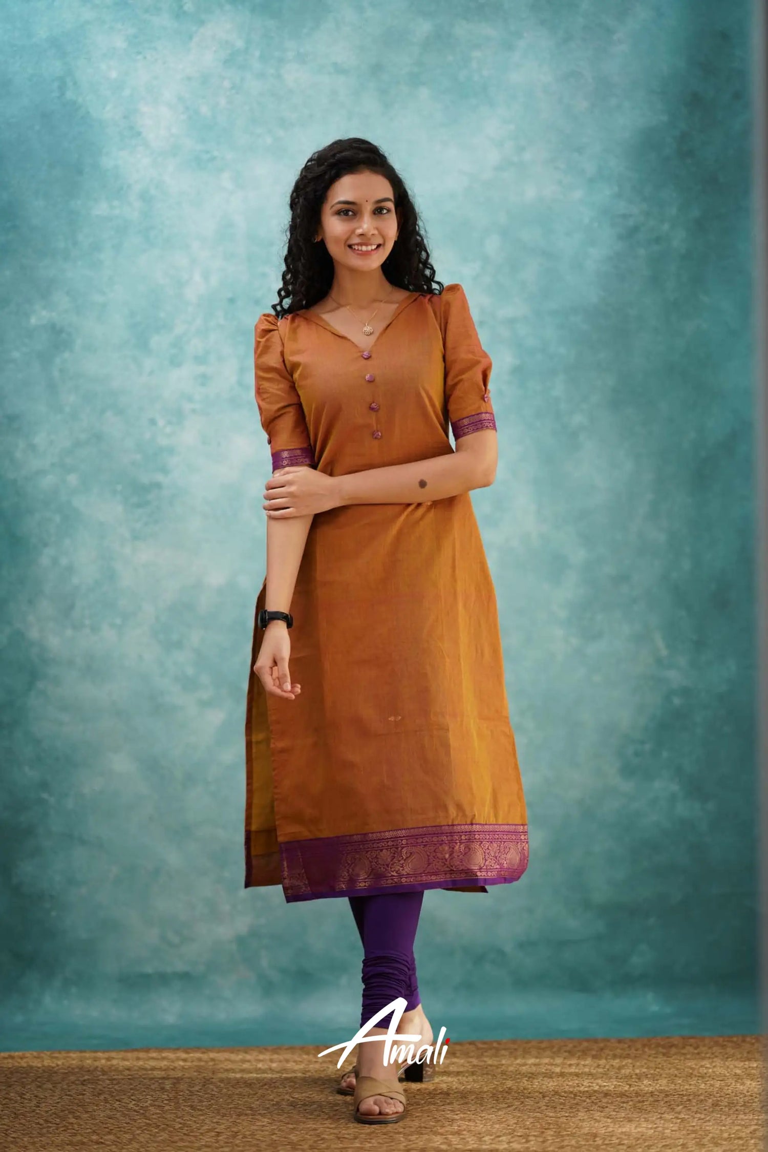 Two Tone Orange Cotton Kurti Kurti