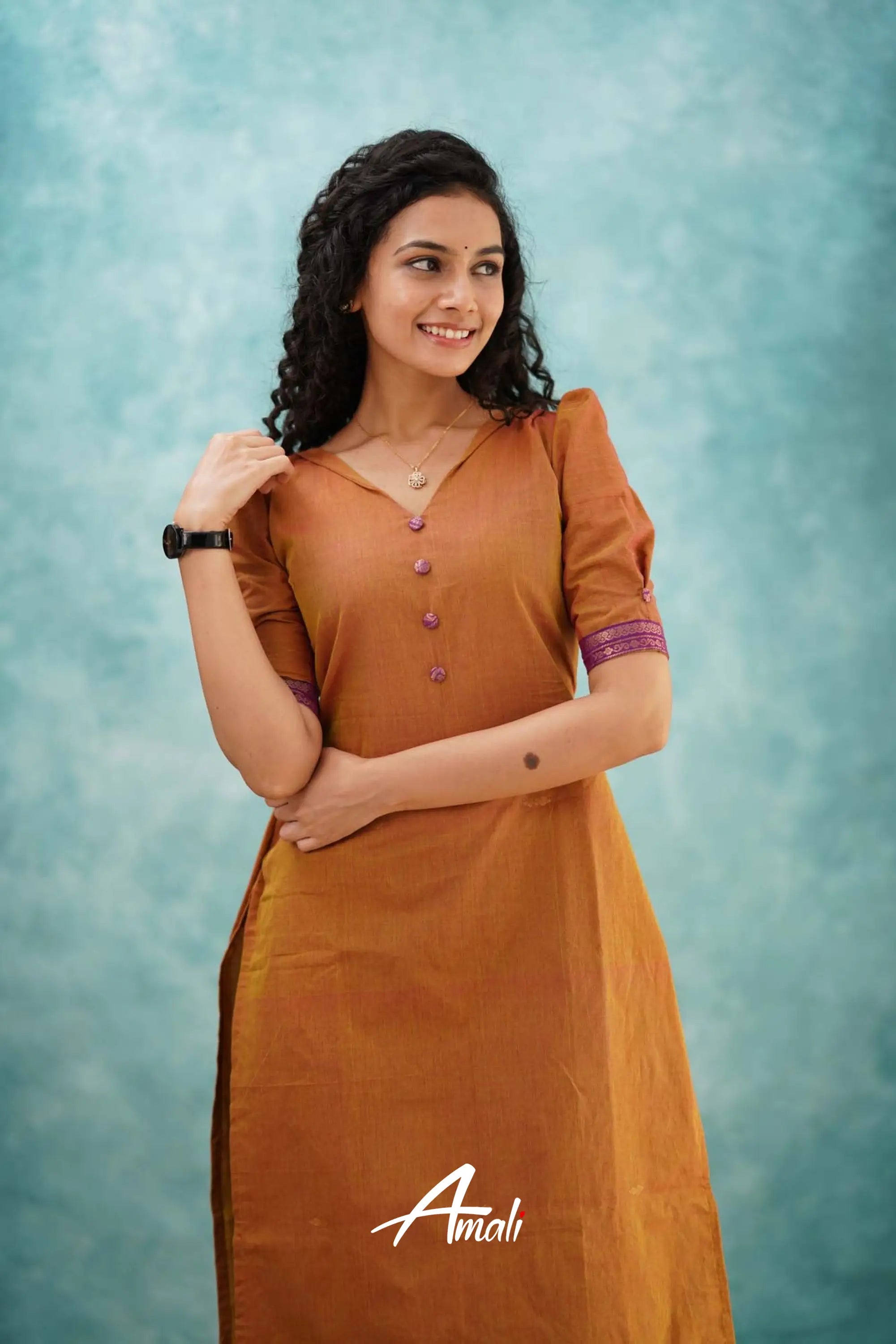 Two Tone Orange Cotton Kurti Kurti