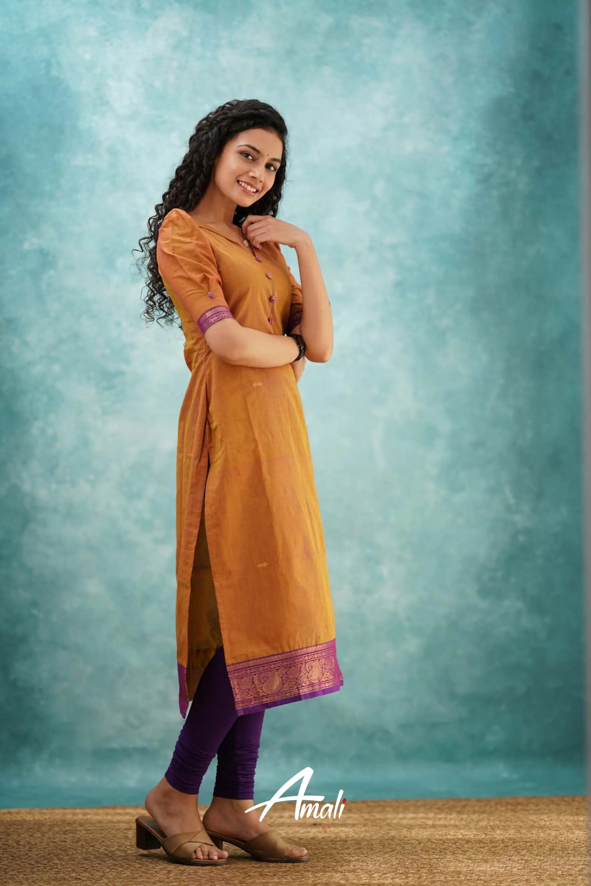 Two Tone Orange Cotton Kurti Kurti