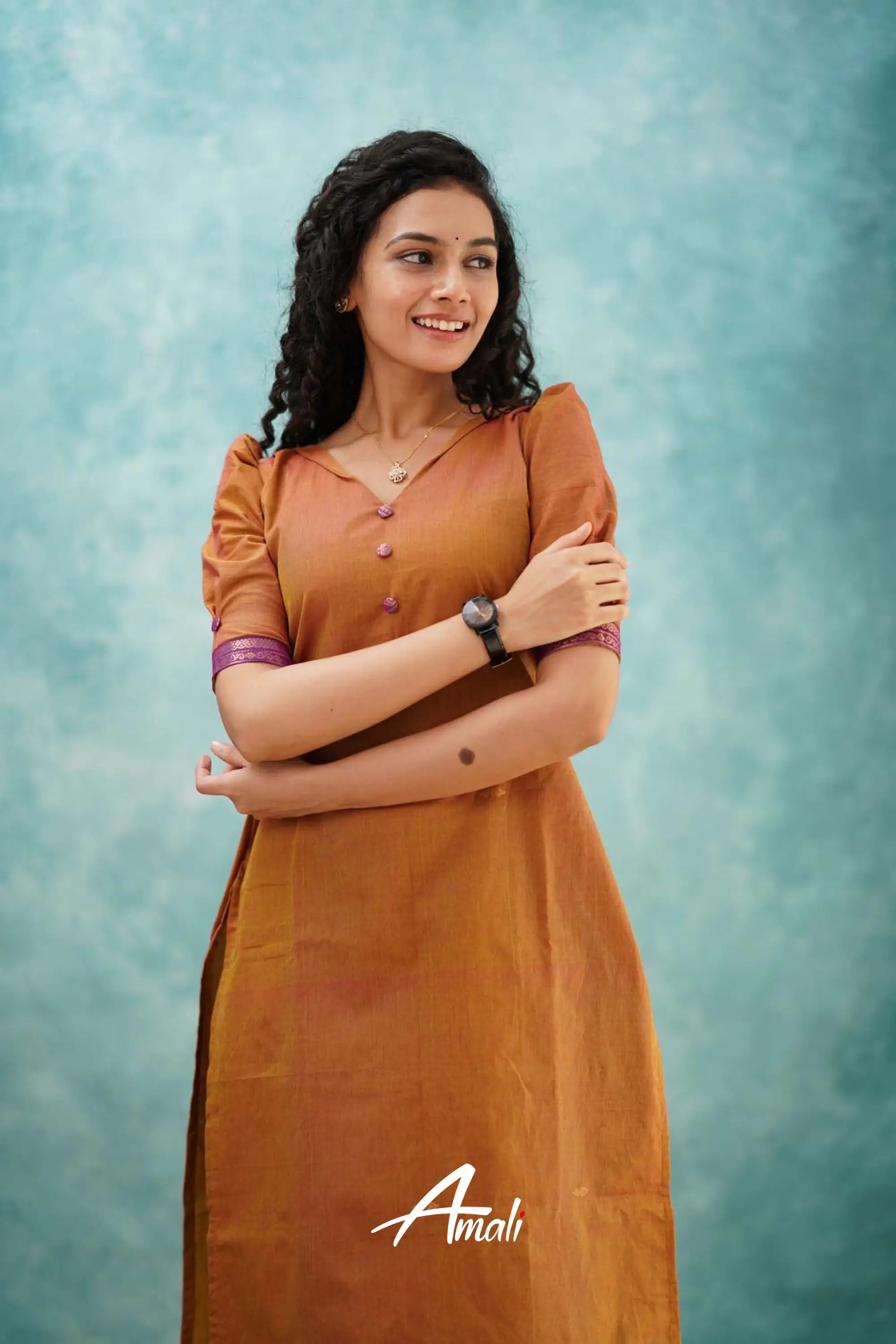 Two Tone Orange Cotton Kurti Kurti