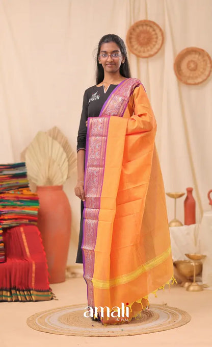 Two-Tone Orange With Purple Chettinad Cotton Dupatta salwar