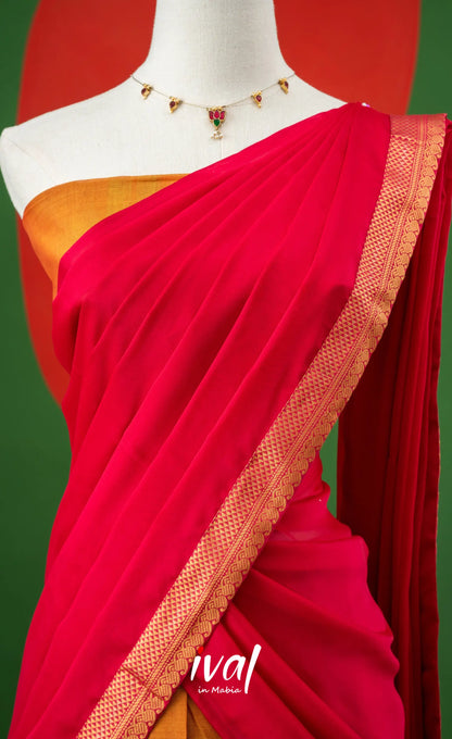 Two-tone Yellowish Orange with Pink Semi-Stitched Cotton Halfsaree Half Sarees