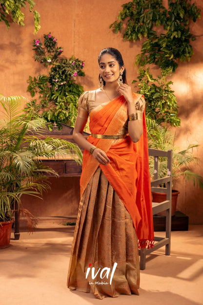 Vanani - Beige And Orange Silk Halfsaree Half Sarees