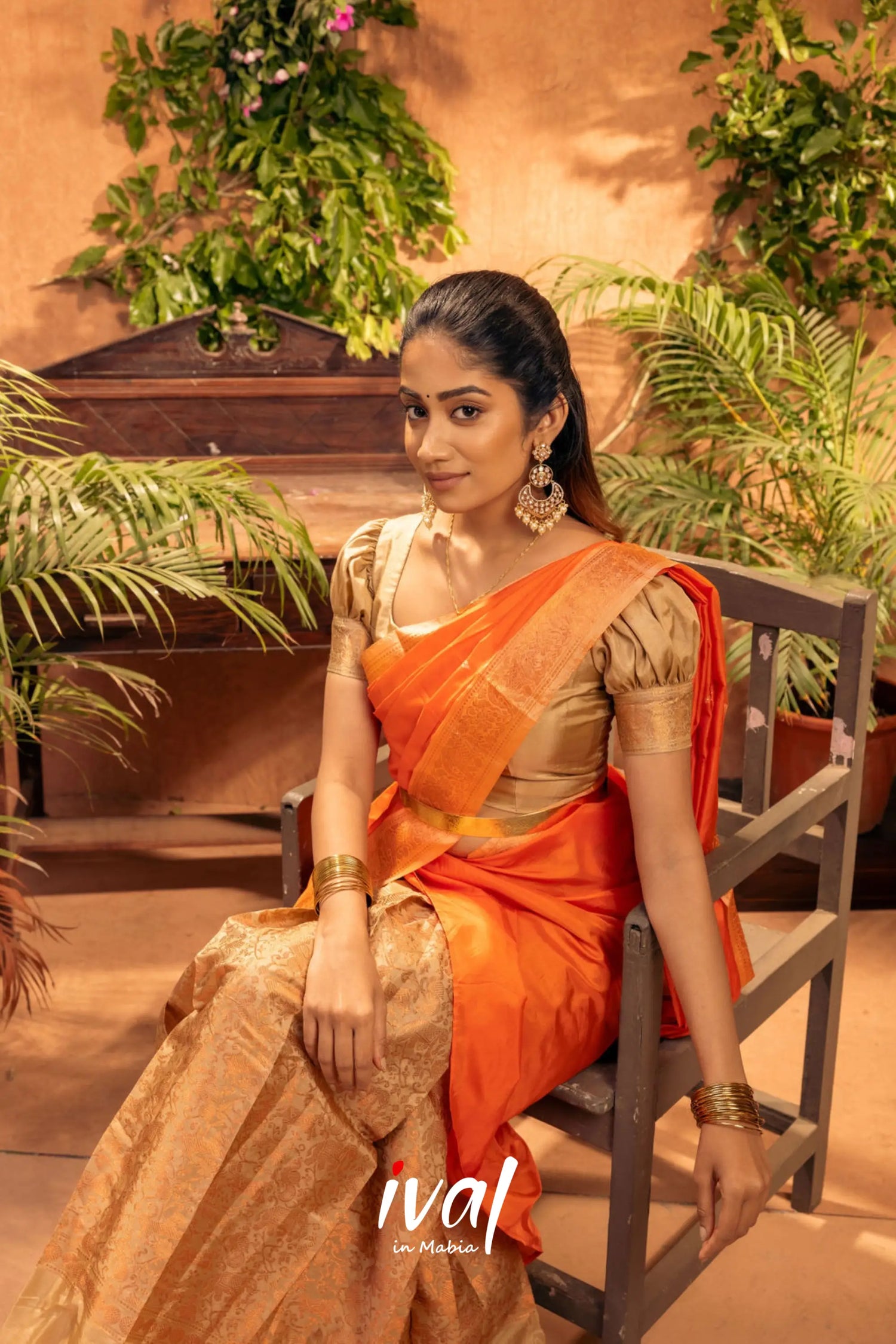 Vanani - Beige And Orange Silk Halfsaree Half Sarees