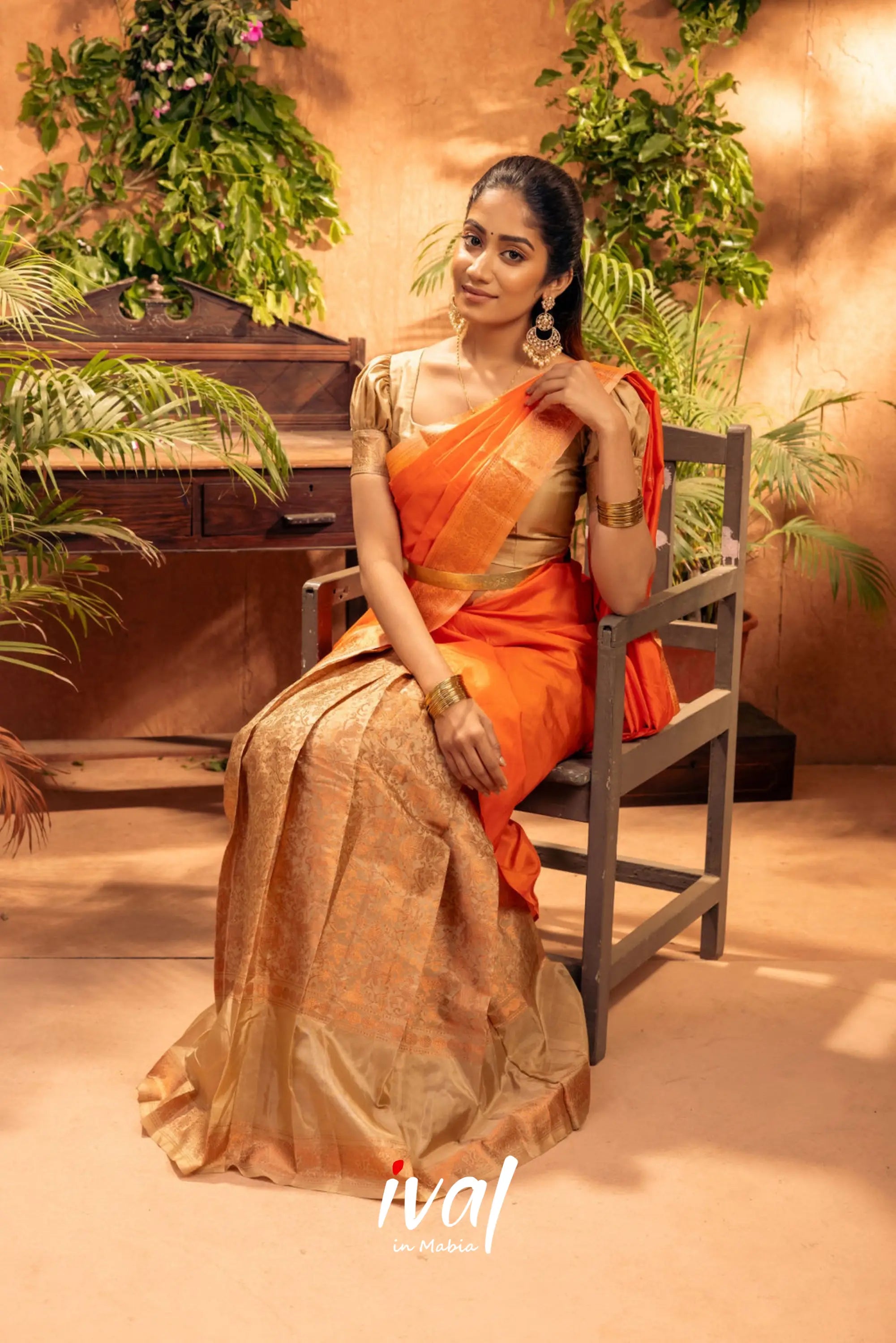 Vanani - Beige And Orange Silk Halfsaree Half Sarees