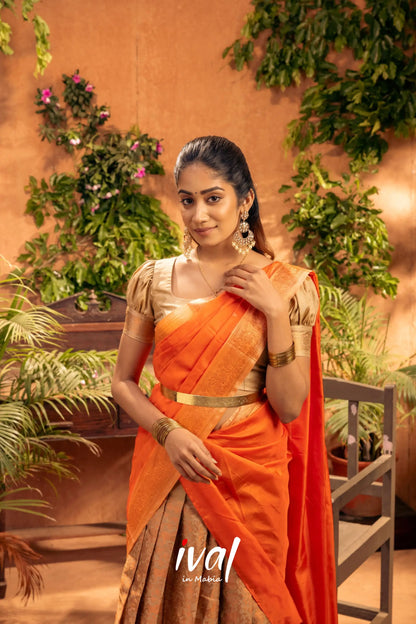 Vanani - Beige And Orange Silk Halfsaree Half Sarees