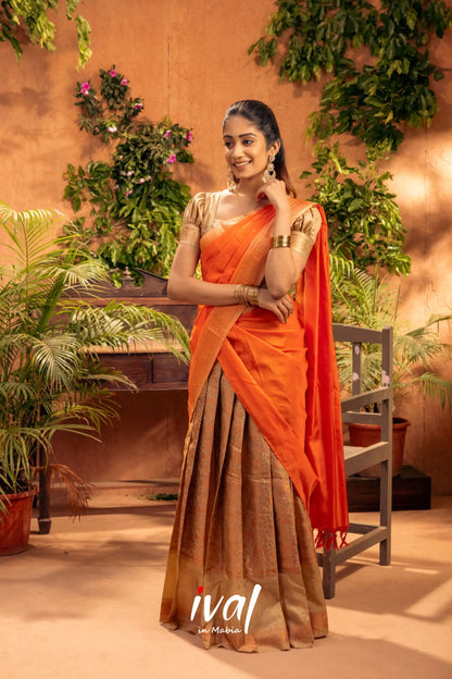 Vanani - Beige And Orange Silk Halfsaree Half Sarees