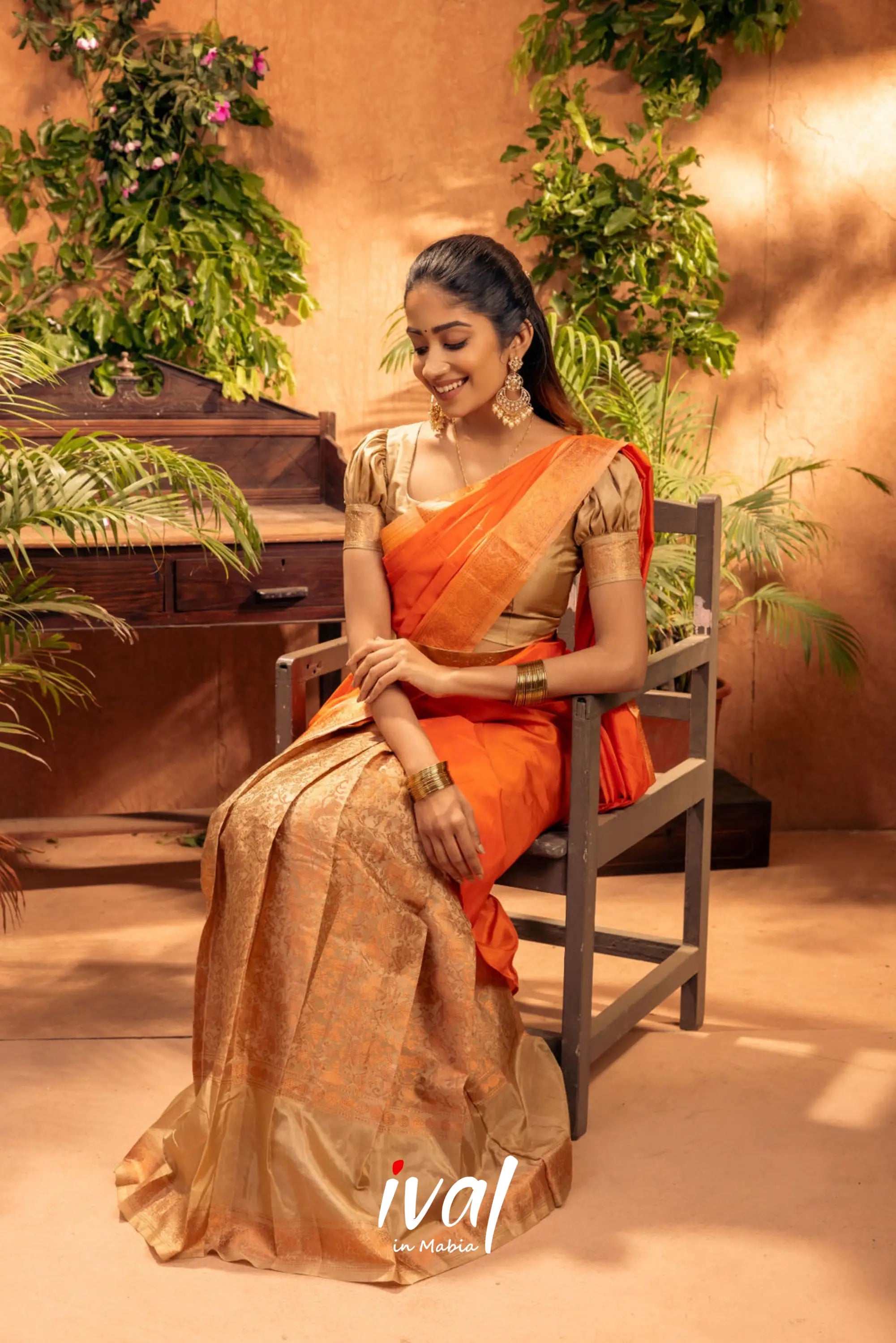 Vanani - Beige And Orange Silk Halfsaree Half Sarees