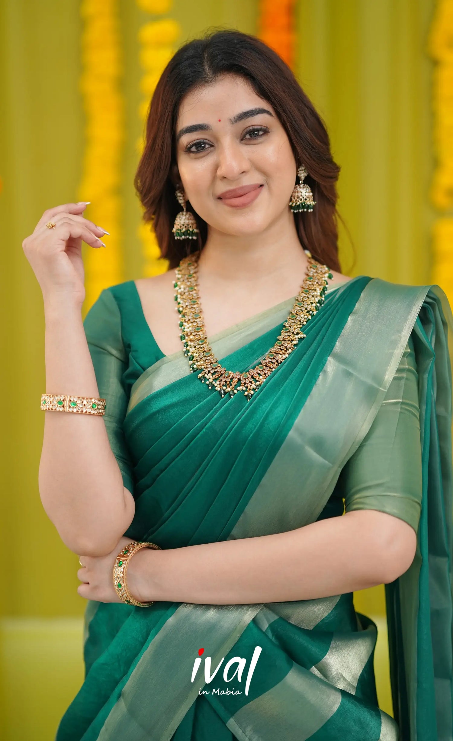 Vedika - Bottle Green and Gold Scape Silk Halfsaree - Half Sarees