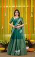 Vedika - Bottle Green and Gold Scape Silk Halfsaree - Half Sarees