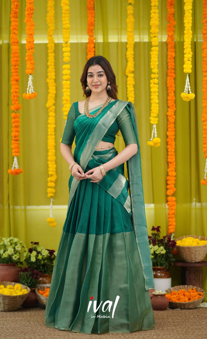 Vedika - Bottle Green and Gold Scape Silk Halfsaree - Half Sarees