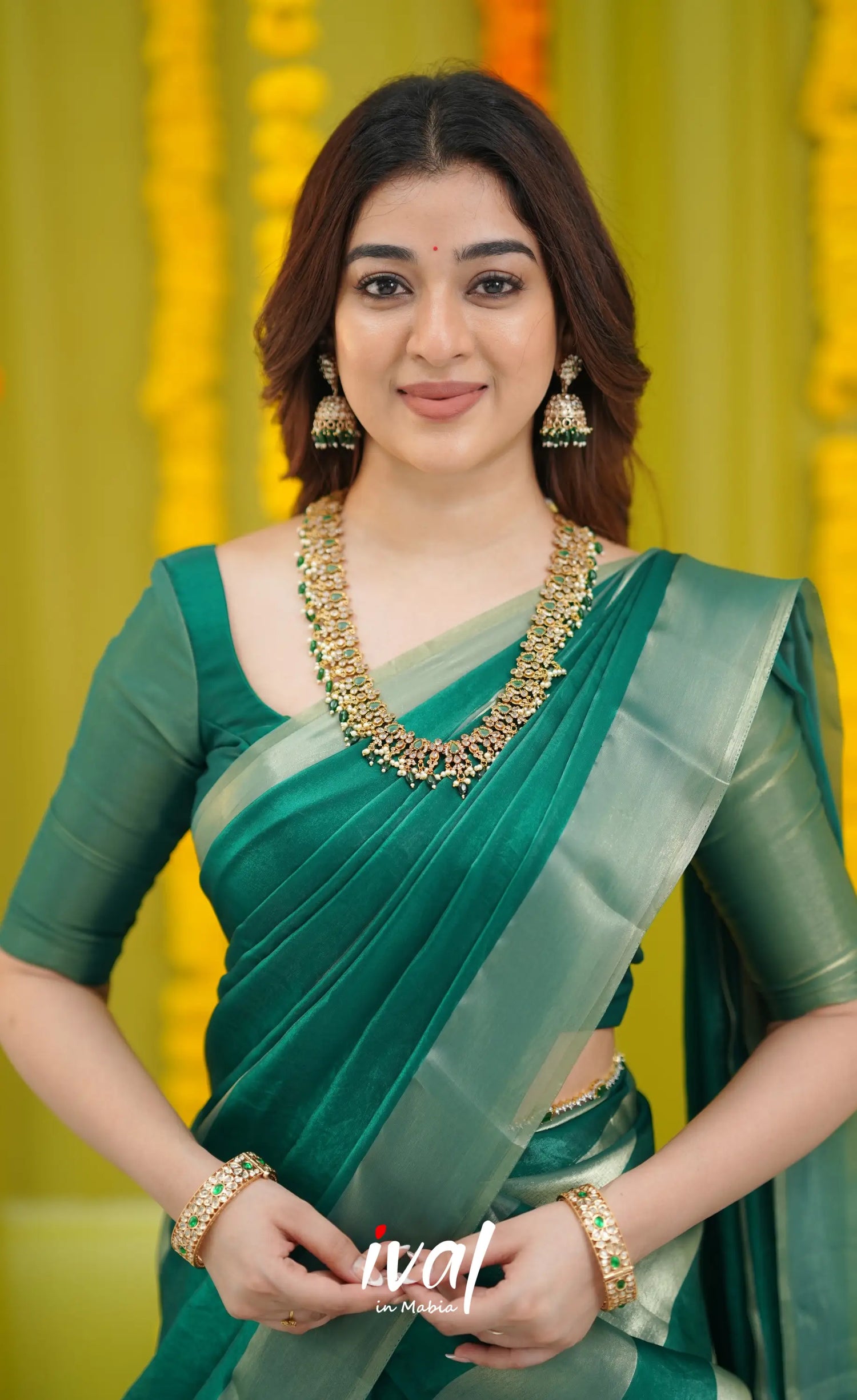 Vedika - Bottle Green and Gold Scape Silk Halfsaree - Half Sarees