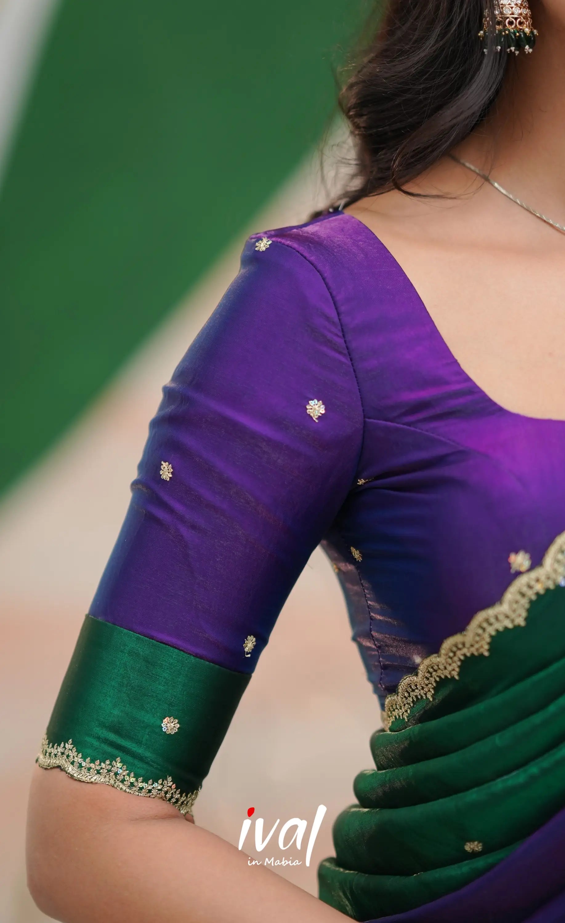 Vedika - Bottle Green with Purple Scape Silk Halfsaree Half Sarees