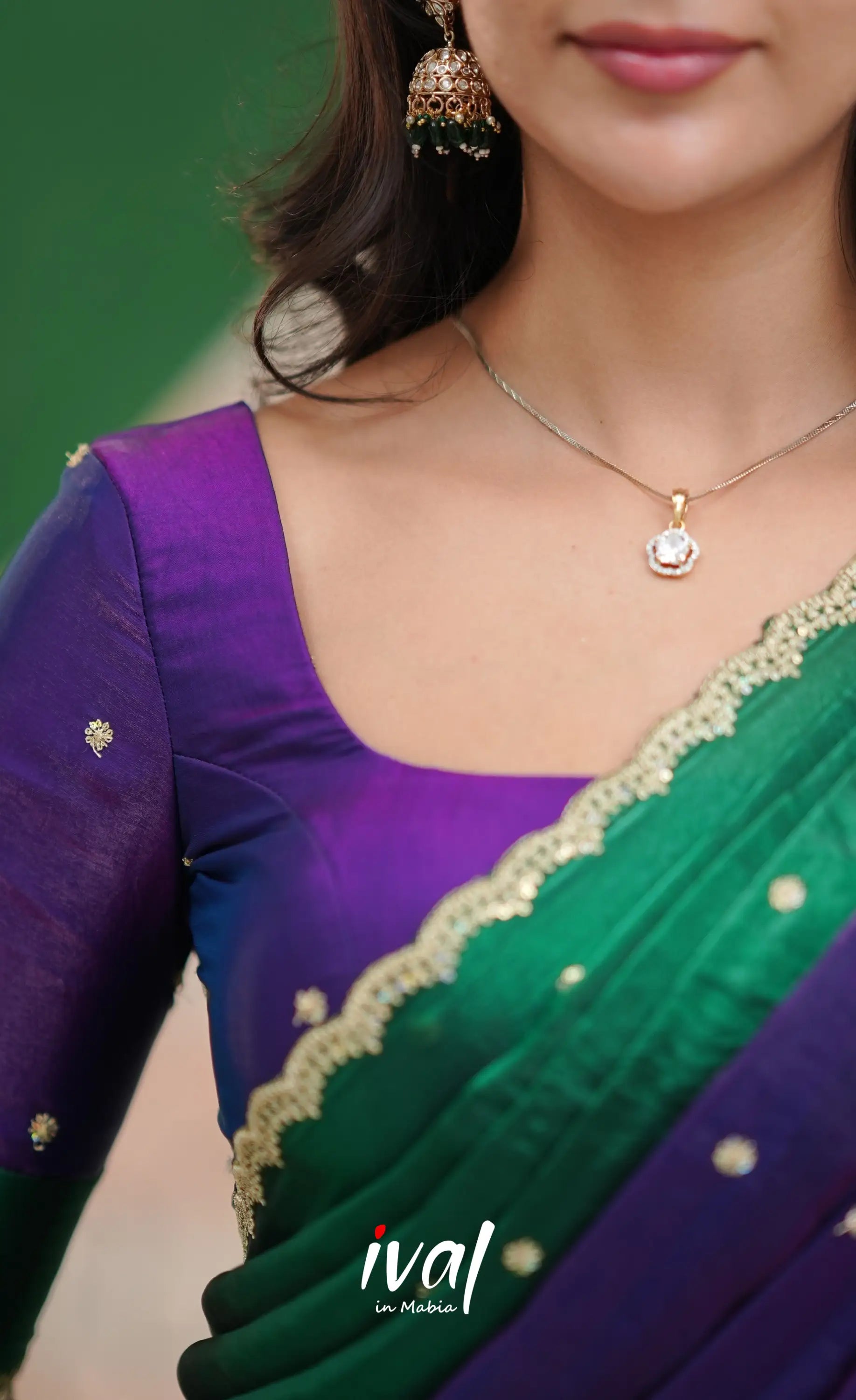 Vedika - Bottle Green with Purple Scape Silk Halfsaree Half Sarees