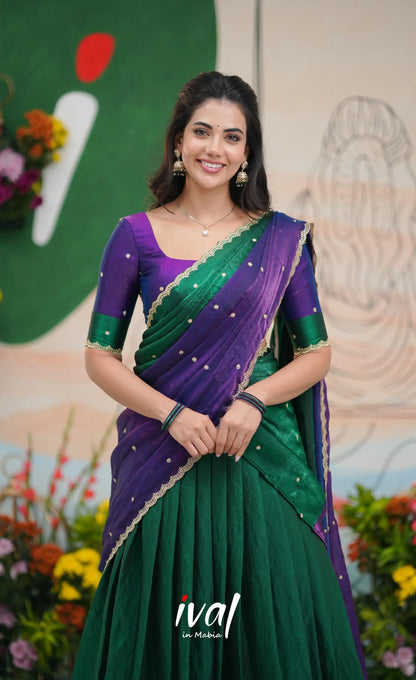 Vedika - Bottle Green with Purple Scape Silk Halfsaree Half Sarees