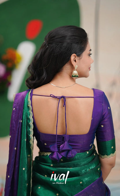 Vedika - Bottle Green with Purple Scape Silk Halfsaree Half Sarees
